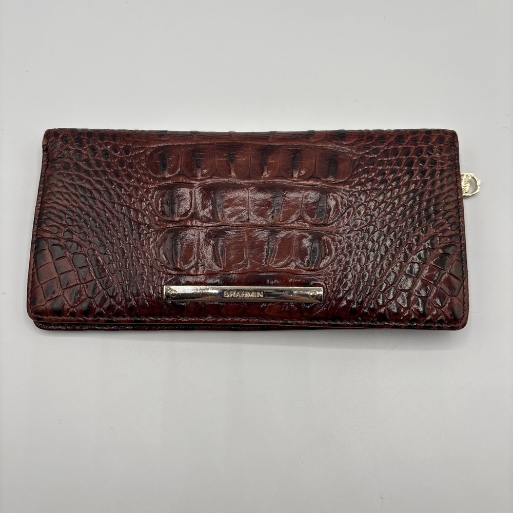 Brahmin Women's Brown Crocodile Animal Print Logo Wallet w/ Credit Card Slots